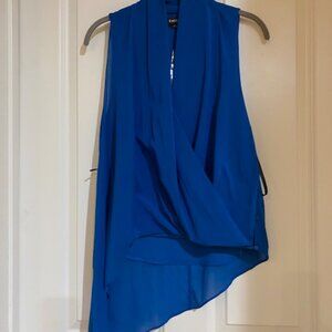 Bebe Silk Sleeveless Wrap Hem Asymmetrical Blouse Sea Blue Size XS